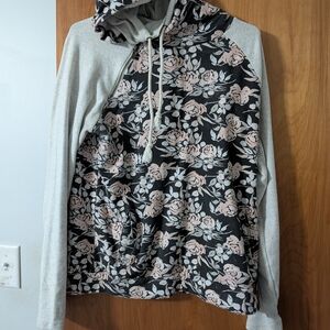 AMPERSAND AVE Black and Pink Floral Hoodie